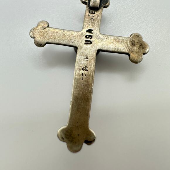 Vintage 925 sterling silver genuine turquoise cross pendant Danecraft necklace - Picture 8 of 10